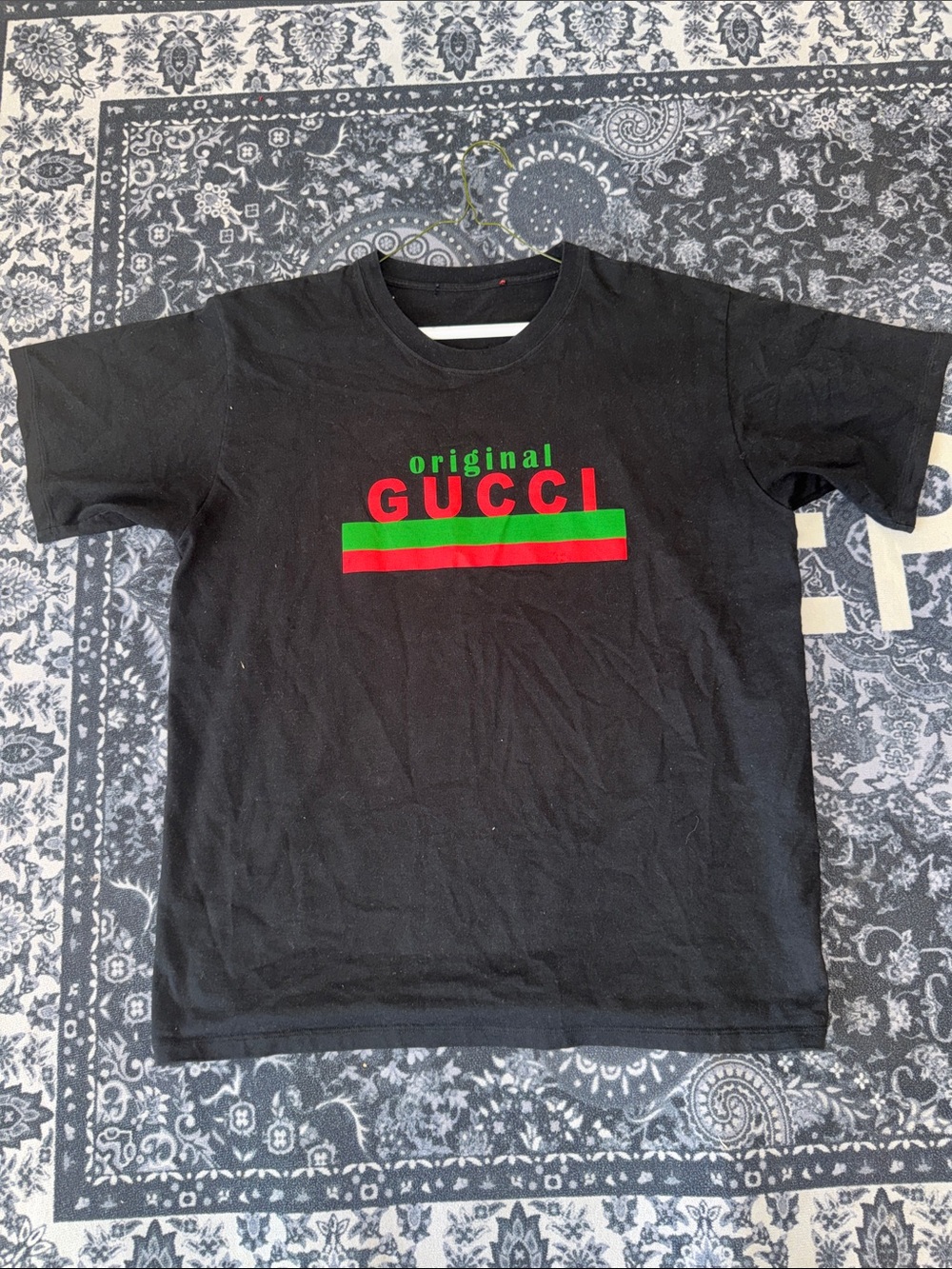 Gucci Black Tee with Red and Green Logo